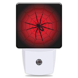 Red Spider Web Night Light Cobweb Trap Gossamer Plug in Night Lights LED Lamp with Dusk to Dawn Sensor Auto Energy Saving Square Lights for Bedroom Bathroom Hallway Home Wall Decor Nightlight