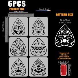 FINGERINSPIRE Pack of 6 Symbol Board Stencils for Painting with Brush 20 x 20 cm Moon Phases Sun Stars Template Mystical Hand Evil Eye Stencil Rose Skull Moth Bat Template for Decoration