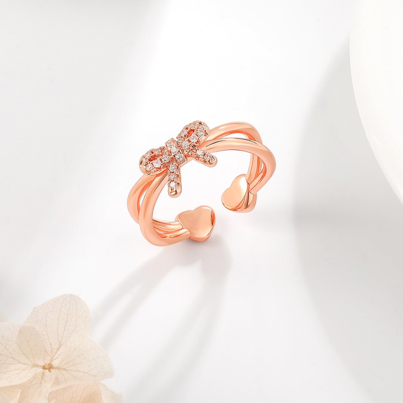 LUXEJEW Rose Gold Bow Rings for Women - Rose Gold