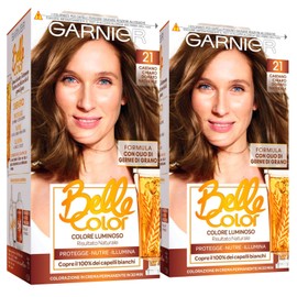 2x Garnier Belle Color Permanent Cream Hair Color Nourishing Illuminating Action Natural Result with Wheat Germ Oil Color 21 Natural Light Golden Brown - 2 Packs