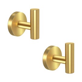 stusgo 2-Pack Gold Towel Hooks for Bathroom Wall Mounted, Bathroom Robe Hooks for Wall, Stainless Steel Wall Hooks for Hanging, Matte Gold Bathroom Hooks for Towels