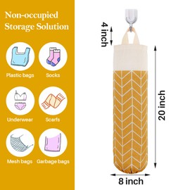 LeCorner Plastic Bag Holder, Canvas Grocery Bag Holder Dispenser, Wall Mount Shopping Trash Bag Storage Organizer for Home Kitchen (Ginger Yellow)