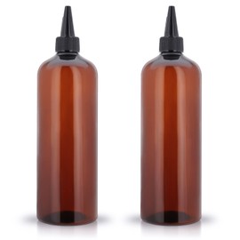 Cosywell Applicator Bottles for Hair - 2 Pack, 16 Ounce Oil Bottles with Cap, PET Plastic, Refillable, Brown