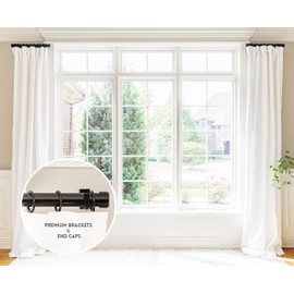 BlastHome® Luxury 17" Custom Side Mount Curtain Rods – 1 1/4" Large Diameter – Premium Brackets & Endcaps – Signature Collection, Set of Two – Tuxedo Black Finish