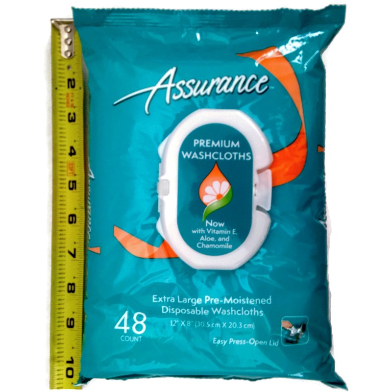 Assurance Premium Pre-moistened Disposable Washcloths, Extra Large, 48ct, Multipack of