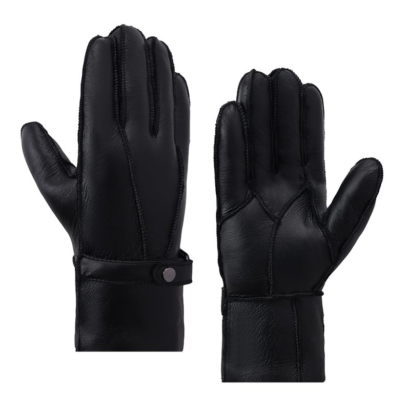 Men Shearling Gloves Winter Leather Gloves Shearling Sheepskin Gloves with