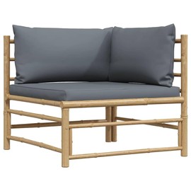 vidaXL Patio Corner Sofa - Durable Bamboo Construction with Dark Gray Cushions - Flexible Modular Design, Ideal for Garden, Terrace or Patio