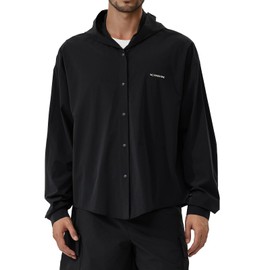 VVCsunshine Men's Hooded Sunscreen Shirt, Loose Style, UPF 50+ UV Protection, Lightweight Breathable Outdoor Cover - Up (US, Alpha, Large, Regular, Regular, Black)