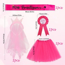 JOKILY JGA Costume Set, Men's Stag Night Costume, Party Bag with Pink Veil Crown Headband, Pink Tulle Skirt, Stag Sash, Best Husband Badge Accessories Decoration