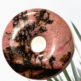 Steinfixx® - Premium Rhodonite Donut Optional Necklace with Silver or Gold Pendant and 80 cm Leather Cord Healing Stone Gemstone Chakra Stone, Crystal Gemstone Crystal gemstone Rhodonite, Rhodonite