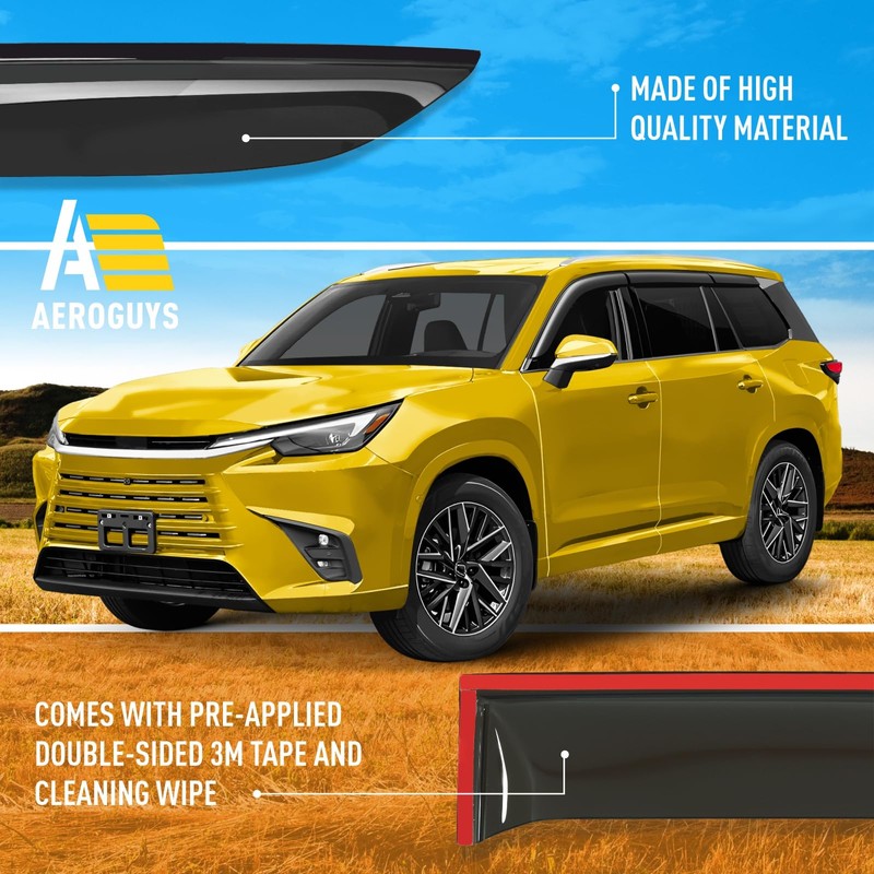 Extra Durable Window Deflectors Tape-On Window Visors Rain Guards Fit