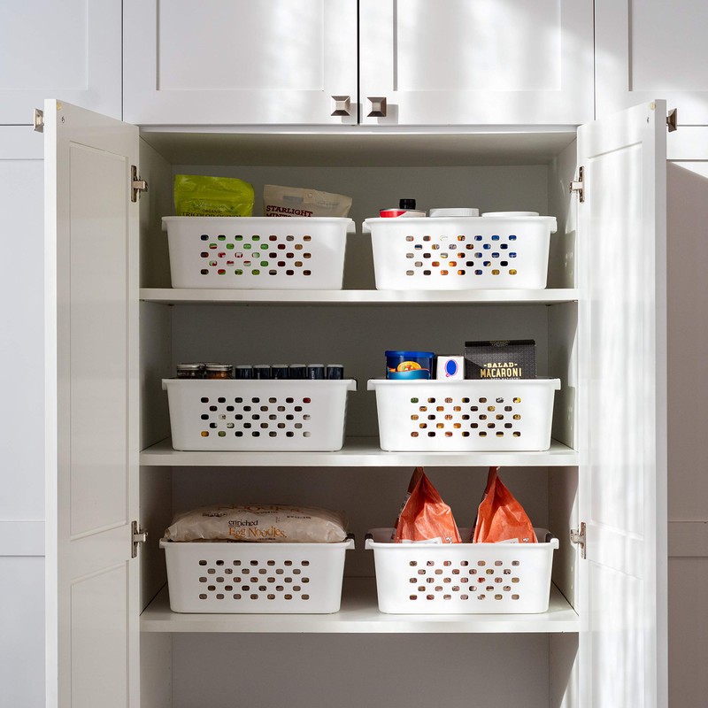 IRIS USA Plastic Basket, 6-Pack, Medium, Shelves Storage Basket for