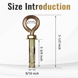 Napredak 9/16" x 5-1/2" Concrete Eye Bolt Anchor Carbon Steel Shoulder eyebolts Anchor, Screw Expansion Sleeve Bolt with Ring, Cement wall Brick Anchor Fastener (4 pcs)