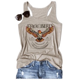 Country Concert Tank Top for Women Free Bird Graphics Tees Vintage Rock Band Concert Outfit Summer Racerback Tank Tops(Free Bird2/Khaki,M)