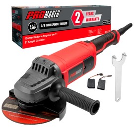 PROMAKER 9 inch Angle Grinder, 17.2 AMP, 6300 RPM, Industrial Electric Angle Grinder with 2 Extra Carbon Brushes, the rear and side handle can rotate, 2 Years Warranty.