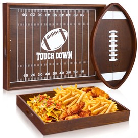 Aodaer 2 Pieces Football Serving Tray Wooden Plates Wood Football Shaped Oval Platter Football Field Shaped Plates for Football Birthday Party Supplies Game Decorations 14.5" 16"