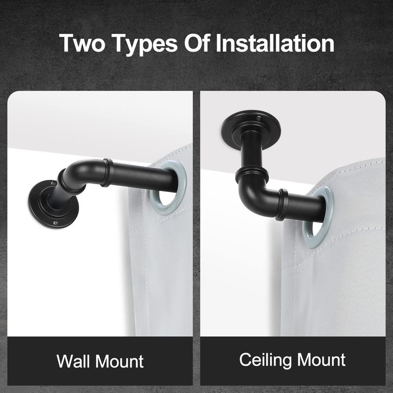 OLV 2 Pack Black Industrial Curtain Rods for Windows 48