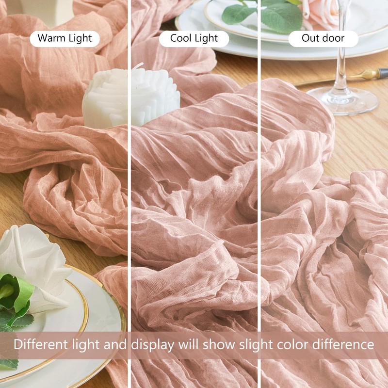 Wokceer Dusty Pink Cheesecloth Table Runner Spring 10FT Boho Gauze