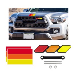 Dickno Tri-Color Grille Badge, Classic Grille Emblem with 3-Color Stripe Decal Sticker, Car Truck Grille Label Decal Decoration Compatible with 4 Runner, Highlander, RAV4 (Yellow & Orange & Red)