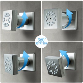 Drettyer 2-Function Shower Body Sprays Jet High Pressure Wall Mount Brass Square Showerhead Spa Massage Shower Sprayer Nozzles with Adjustable Swivel Ball(Brushed Nickel,6PCS)