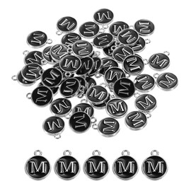 sourcing map Alphabet M Enamel Letter Charm Jewelry Charm Enamel Initial Charm Black Pendant Charm for Jewelry Making, Bracelet, Craft, Pack of 50