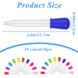 20 Pack Liquid Pipettes Droppers Silicone, 5ml Liquid Droppers, Silicone and Plastic Pipettes Transfer Eyedropper with Bulb Tip for Candy Molds Crafts Making