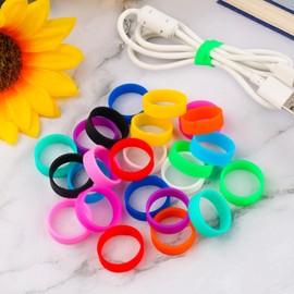 30PCS Silicone Rubber Bands, 20x7mm Extra Thick Color-Coded Elastic Bands Rings, Heavy Duty Cable Ties for Cord Wrapping, Organizing & Identifying Wires, Bag Wraps (10 Rainbow Colors Neon Colors)