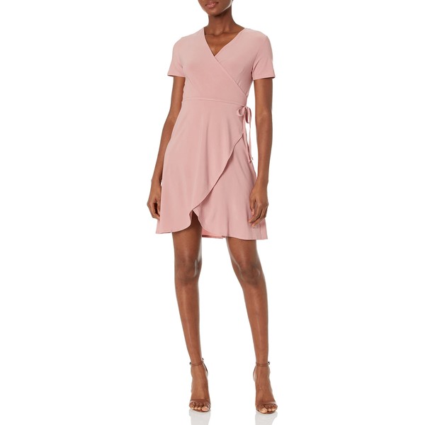 Star Vixen Women's Plus-Size Short Sleeve Ballerina Wrap Dress, Mauve,