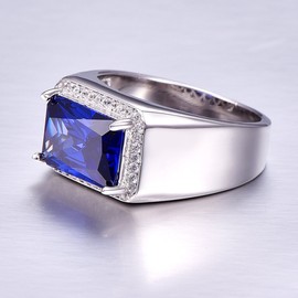 Bonlavie Men's 7.0ct Square Cut Created Blue Sapphire Engagement 925 Sterling Silver Ring Wedding Band (U 1/2)