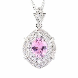 Riva Pendant with 45 cm Chain and Oval Cut Gemstone Cubic Zirconia CZ [5 Colours Available] in 18K White Gold Plated, Simple Modern Elegance, Brass, metal, Cubic Zirconia