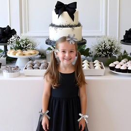 Cheerupp 4 Rolls Black Bow Theme Ribbons, 20 Yards Craft Ribbons for Wreath Hair Bow Wrapping Gifts Packing, Black Checkered Grosgrain Ribbons Birthday Wedding Gender Reveal Party Home Accessory Decor