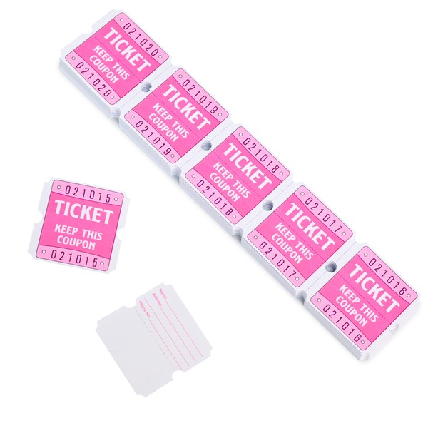 DGBDPACK 250 Pink Raffle Tickets, 50/50 Raffle Tickets, Double Tickets
