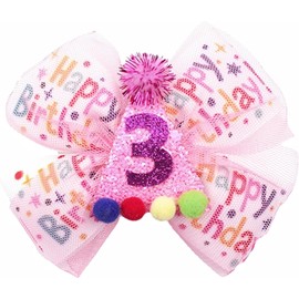 Dmnnlp 3rd Birthday Baby Hair Clips, Kids Hair Bows with Coloured Balls, Cute Headbands Pink for Toddler Girls Birthday Decorations Hair Accessory Photo Props (3)