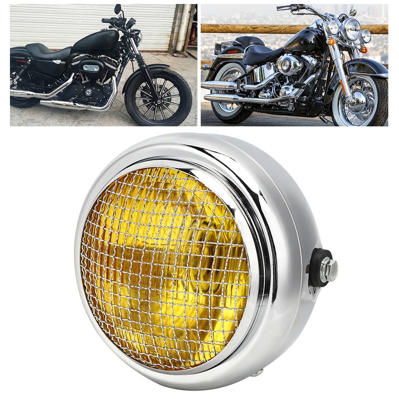 7in 55W Motorcycle Grill Headlight Vintage Style High/Low Beam Halogen