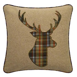 Red Rainbow Tartan Stag 18 Inch Brown, Orange & Latte Cushion Cover Soft Woven Tweed Fabric