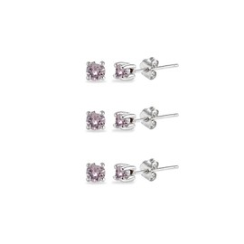 3-Pair Set Sterling Silver 3mm Round Colored Stud Earrings Made with European Crystals, Crystal,