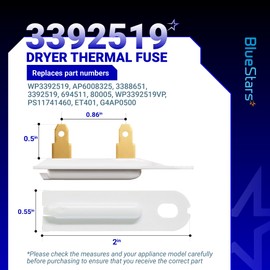BlueStars 3392519 Dryer Thermal Fuse Part - Kenmore Dryer Thermal Fuse Fit for Whirlpool Kenmore Maytag - Replaces WP3392519 AP6008325 G4AP0500 3388651 694511 80005 WP3392519VP