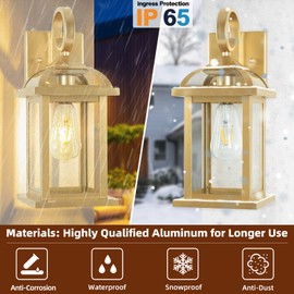 Roravilila Gold Outdoor Wall Lights 2-Pack 15 Inch, Aluminum Anti-Rust Large Exterior Porch Wall Lanterns with IP65 Waterproof Clear Glass Brass Outdoor Lights Wall Mount Exterior Lights for House