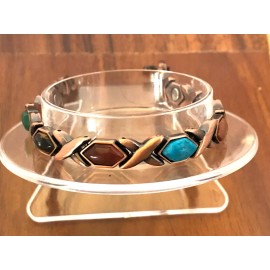 Shameg Colorful Stones Antique Copper Magnetic Link Bracelet Arthritis Pain Relieve