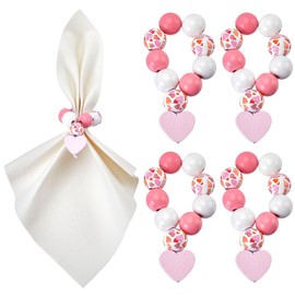 SUNNYCLUE 6 Sets Napkin Holder Ring Napkin Rings Set Napkin Ring Beaded Romantic Love Heart Pink Wood Beads Napkin Holders Buckle for Christmas Valentines Day Wedding Dinner Table Banquet Party Decor