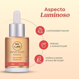 Nu Labs Sérum Ácido Kójico – Suero Antimanchas Despigmentante Facial Con Ácido Hialurónico Hidratante Para Todo Tipo De Piel Uso Día Y Noche 30 Ml – Suero Antimanchas Ácido Kójico Ácido Hialurónico