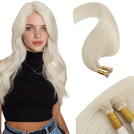 Moresoo Itip Human Hair Extensions White Blonde I Tip Hair Extensions Human Hair 20 Inch I Tips Extensions Human Hair for Women 40G 50S 20 Inch