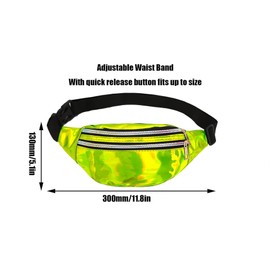 QHFlashbuy Bum Bag Fashion Women Men Glitter Sport PU Leather Waterproof Reflective Waist Bag with Adjustable Strap Fashion Metallic Bum Bag for Festival, Party, Sports (Green, Green, fashions