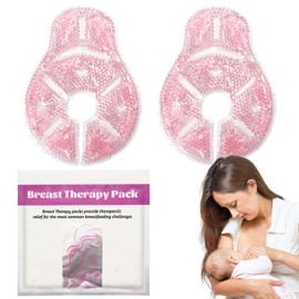 Breast Therapy Ice Packs, Hot and Cold Breast Pads, Breastfeeding Essentials Large Gel Bead Packs for Moms, 2 Pack (Pink, L)