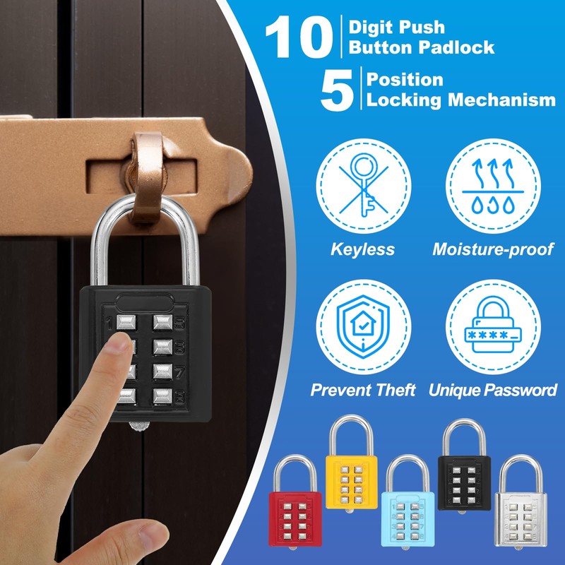 sourcing map Combination Padlock, 8-Digit Push Button Padlock 4-Position Locking