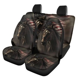 Pensura American Flag Horse Car Front Rear Back Bench Seat Covers Car Seat Covers Protectors Universal Fit Most Car Truck Van SUV Sedan,Set of 4