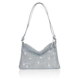 Yuqilin Glitter Bag, Clutch Evening Bag Women's Glitter Handbag Glitter Elegant Handbag with Zip Bag for Prom, Party, Everyday, Wedding, Dinner, silver