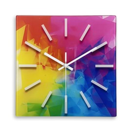 Constantplanet Square Glass Wall Clock Silent Analog Wall Clocks Battery Operated 14 Inch Colorful Wall Clock for Kitchen