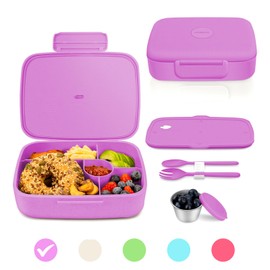 ANDMOON Bento Lunch Box with Kids/Adults, 5 Compartments Leakproof Lunch Container with Dressing Cup, Eco-Friendly Double Insulated Boxes, Dishwasher and Microwave Safe, BPA-Free (purple)