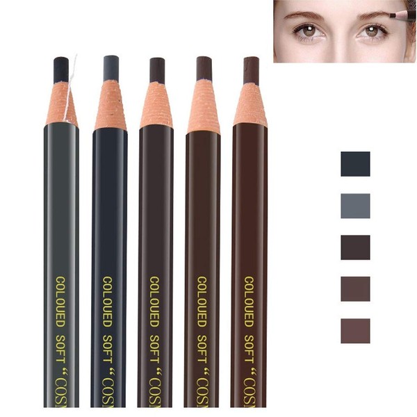 5pcs Microblading Supplies Waterproof Eyebrow Pencil Eyebrow Peel-off Pencil Pull Cord Permanent Makeup Microblading Tattoo Brow Pencil Set For Marking Filling Outlining Eye Brow Liners In 5 Colors